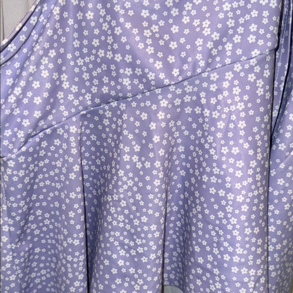 SHEIN Lilac Tie-Shoulder Tankini Set with White Dot Print - Picture 4 of 4